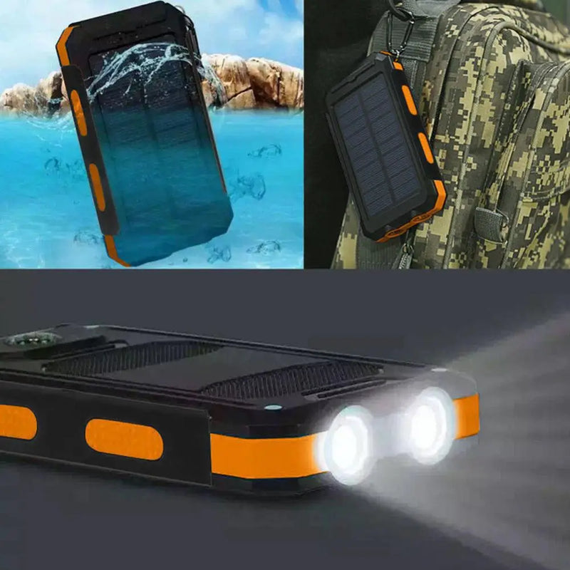 Solar PowerBank - 2 Saídas USB 20.000MAh Com Lanterna Externa a Prova D'água